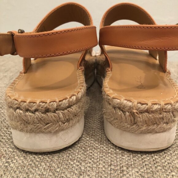 Saludos SIZE 8 Ali Sport Leather Sandals Jute Stitched Camel Tan White - Picture 7 of 12
